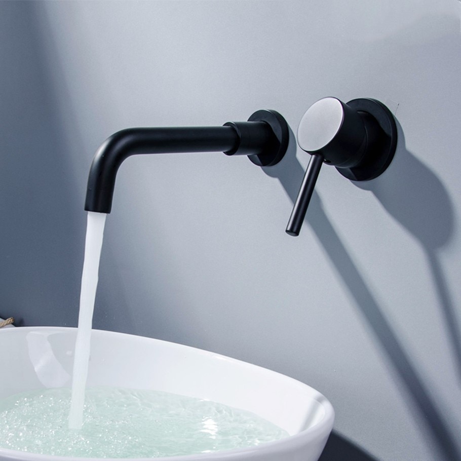 Ʈ  귡 氨       ̱ ڵ  ͼ   ݵ ũ  ȸ ĿƮ,   /Matte Black Brass Wall Mounted Basin Faucet Single Handle Bathroom Mi